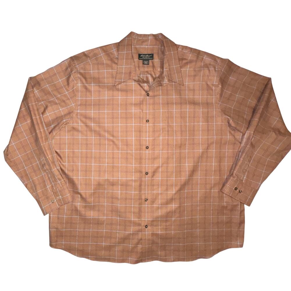 Eddie Bauer Men's Button Down Shirt‎ XXXL Orange Plaid Pattern Chest Pocket 3XL